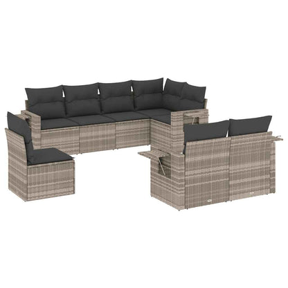Set Divano da Giardino 8pz con Cuscini Grigio Chiaro Polyrattan | homemem39