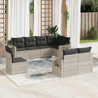Set Divano da Giardino 8pz con Cuscini Grigio Chiaro Polyrattan | homemem39