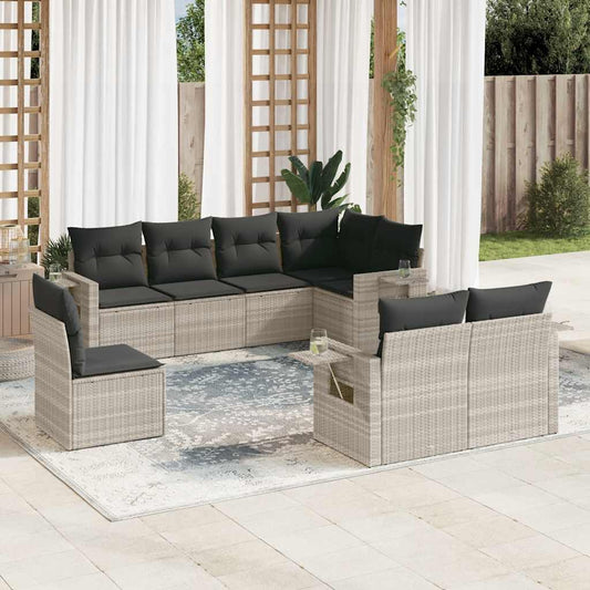 Set Divano da Giardino 8pz con Cuscini Grigio Chiaro Polyrattan - homemem39