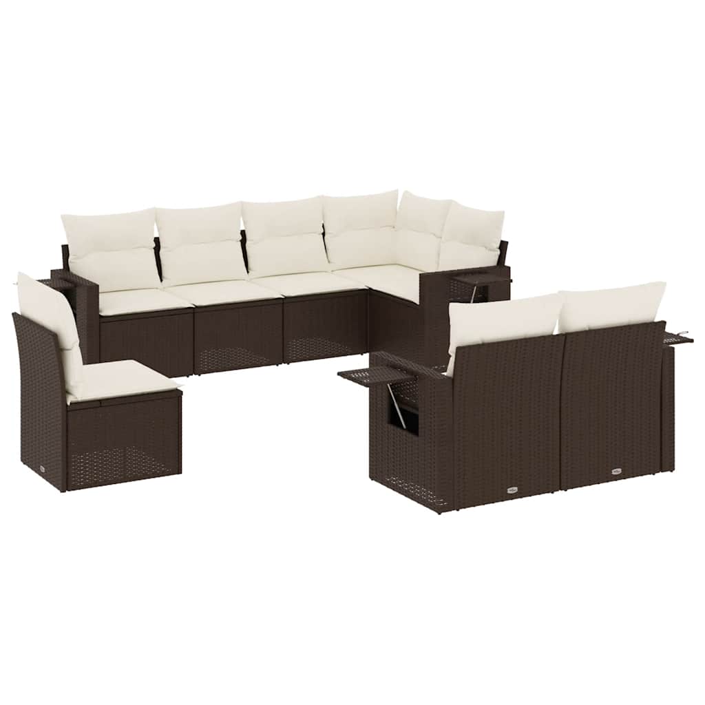 Set Divani da Giardino 8 pz con Cuscini Marrone in Polyrattan - homemem39