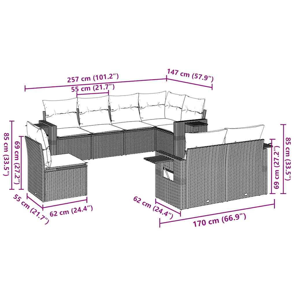Set Divani da Giardino 8 pz con Cuscini Marrone in Polyrattan | homemem39