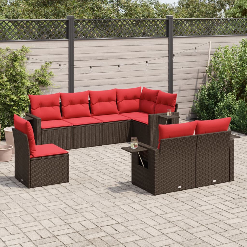 Set Divani da Giardino 8 pz con Cuscini Marrone in Polyrattan | homemem39