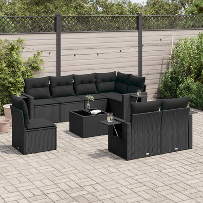 Set Divani da Giardino 9 pz con Cuscini Nero in Polyrattan | homemem39