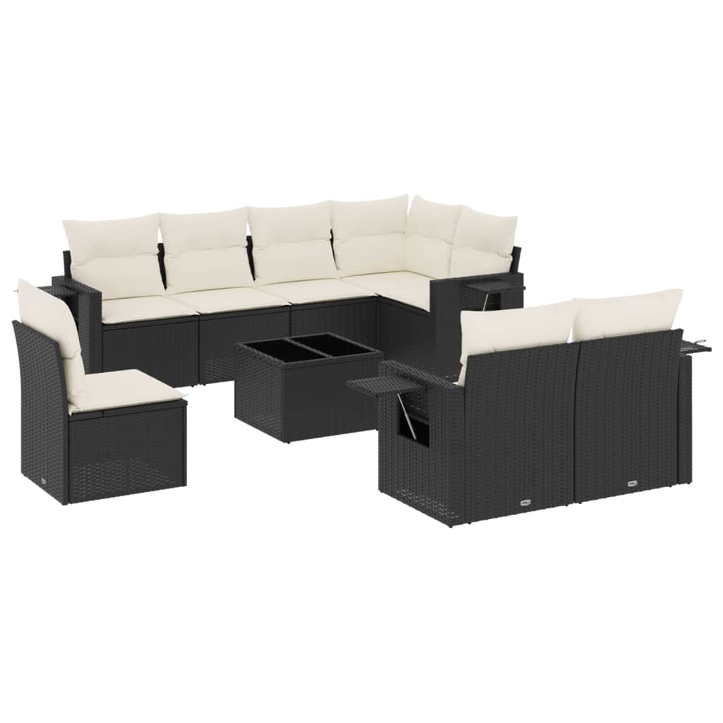 Set Divani da Giardino 9 pz con Cuscini Nero in Polyrattan | homemem39