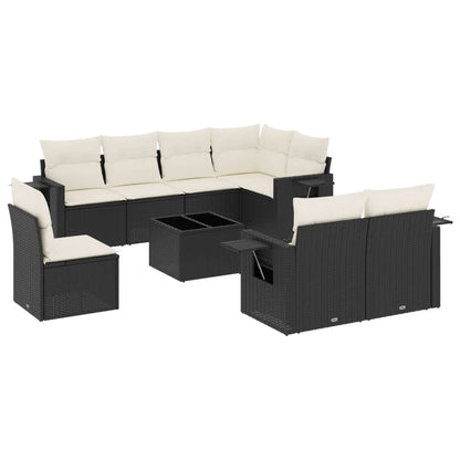 Set Divani da Giardino 9 pz con Cuscini Nero in Polyrattan | homemem39