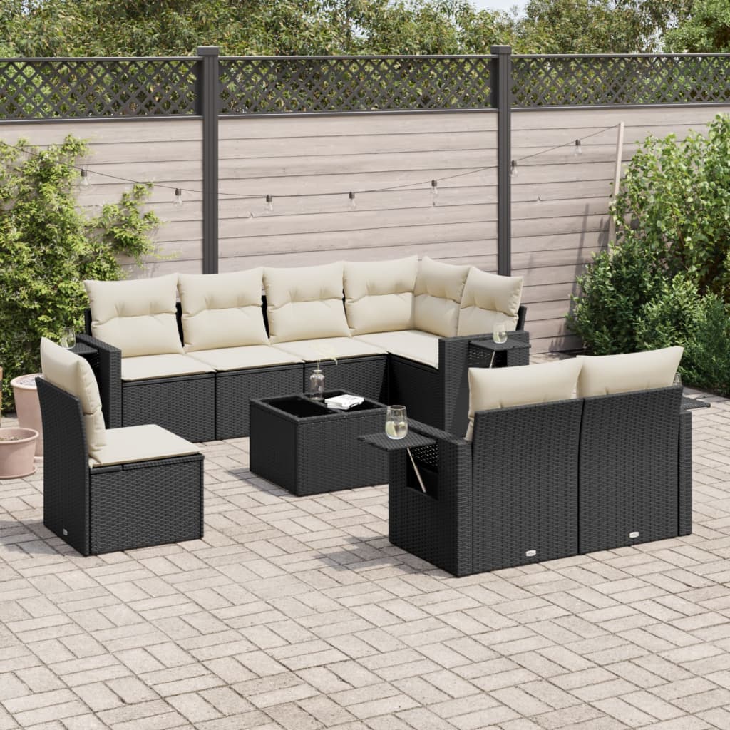Set Divani da Giardino 9 pz con Cuscini Nero in Polyrattan | homemem39