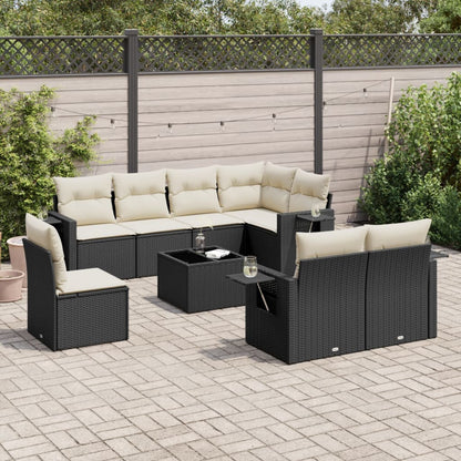 Set Divani da Giardino 9 pz con Cuscini Nero in Polyrattan - homemem39