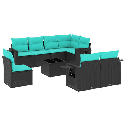 Set Divani da Giardino 9 pz con Cuscini Nero in Polyrattan | homemem39