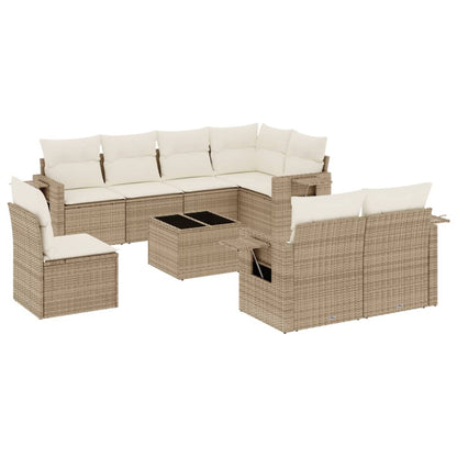 Set Divano da Giardino 9 pz con Cuscini Beige in Polyrattan - homemem39