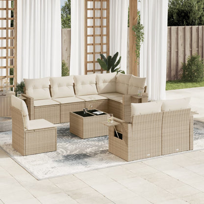 Set Divano da Giardino 9 pz con Cuscini Beige in Polyrattan - homemem39