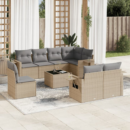 Set Divano da Giardino 9 pz con Cuscini Beige in Polyrattan - homemem39