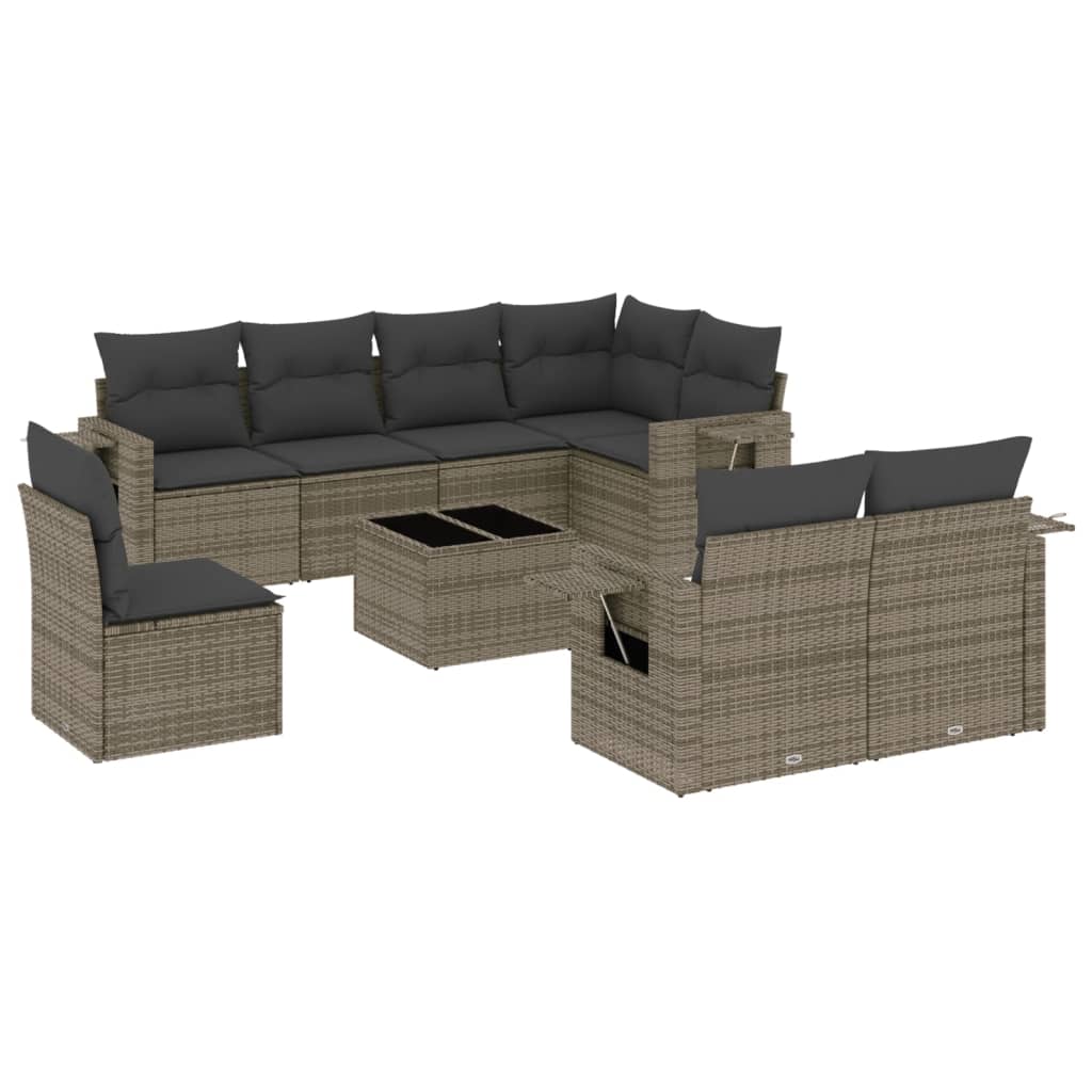 Set Divano da Giardino 9 pz con Cuscini Grigio in Polyrattan - homemem39