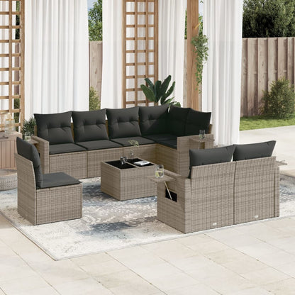 Set Divano da Giardino 9 pz con Cuscini Grigio in Polyrattan | homemem39