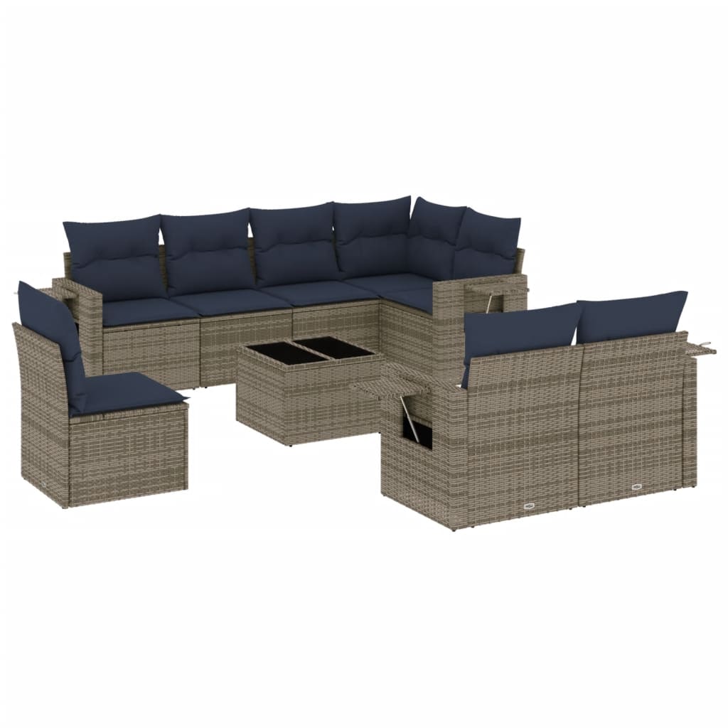 Set Divani da Giardino 9 pz con Cuscini Grigio in Polyrattan | homemem39