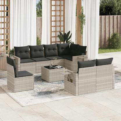 Set Divano da Giardino 9pz con Cuscini Grigio Chiaro Polyrattan | homemem39