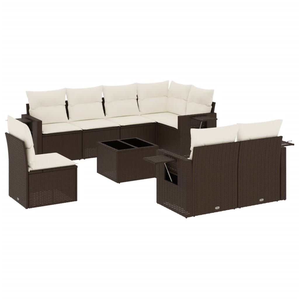 Set Divani da Giardino 9pz con Cuscini Marrone in Polyrattan | homemem39