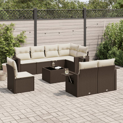 Set Divani da Giardino 9pz con Cuscini Marrone in Polyrattan | homemem39