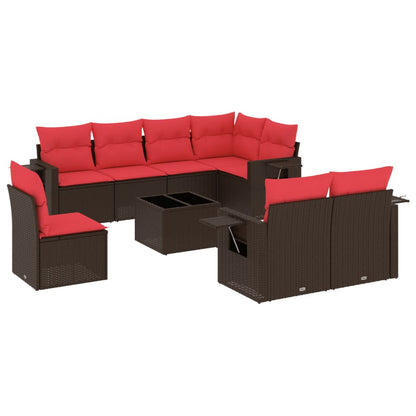 Set Divani da Giardino 9 pz con Cuscini Marrone in Polyrattan | homemem39