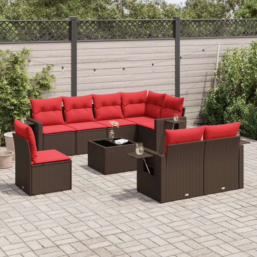 Set Divani da Giardino 9 pz con Cuscini Marrone in Polyrattan | homemem39