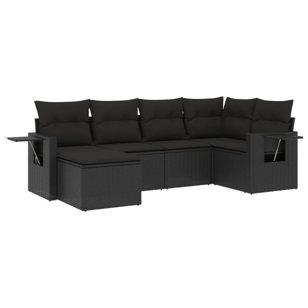 Set Divano da Giardino 6 pz con Cuscini Nero in Polyrattan - homemem39