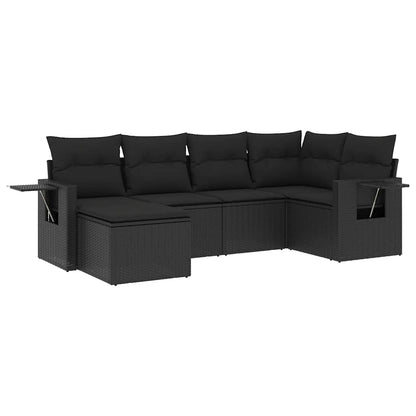 Set Divano da Giardino 6 pz con Cuscini Nero in Polyrattan