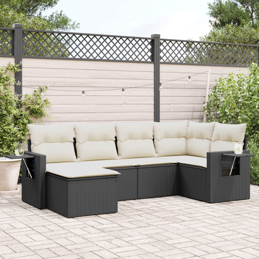 Set Divano da Giardino 6 pz con Cuscini Nero in Polyrattan | homemem39