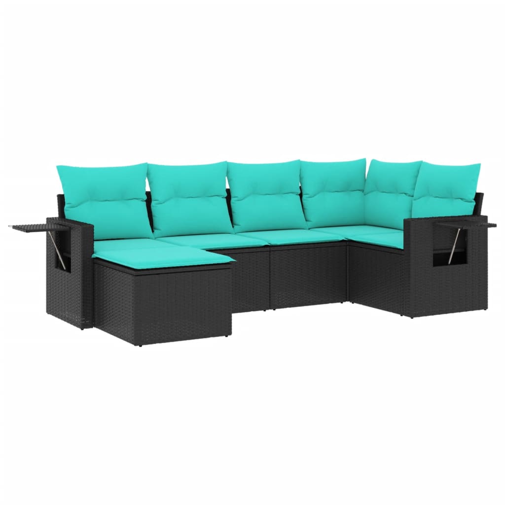 Set Divani da Giardino 6 pz con Cuscini Nero in Polyrattan | homemem39