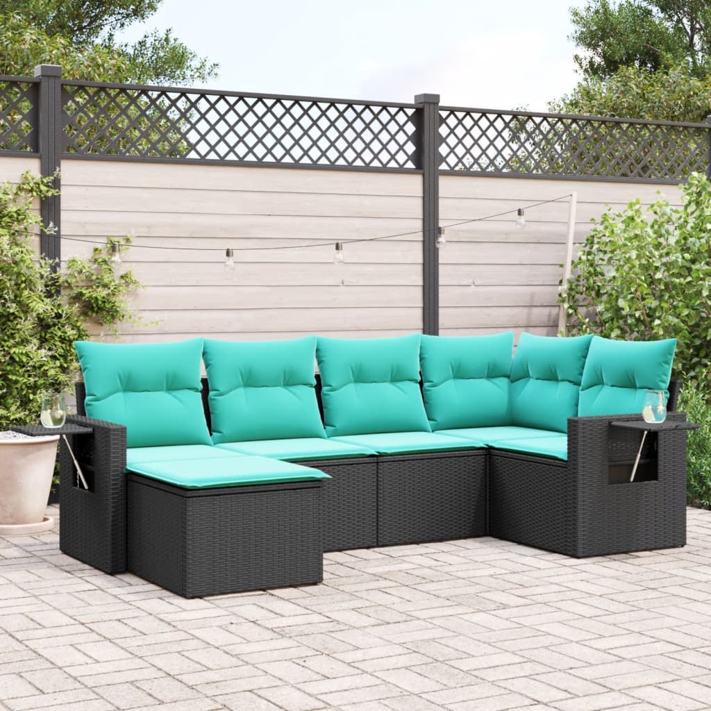 Set Divani da Giardino 6 pz con Cuscini Nero in Polyrattan | homemem39