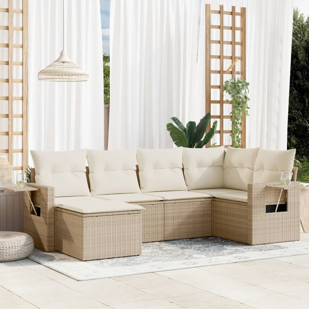 Set Divano da Giardino 6 pz con Cuscini Beige in Polyrattan - homemem39