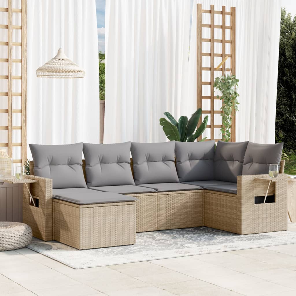 Set Divano da Giardino 6 pz con Cuscini Beige in Polyrattan - homemem39
