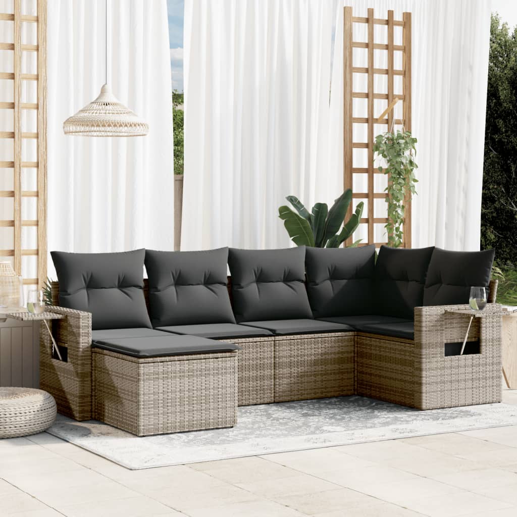 Set Divano da Giardino 6 pz con Cuscini Grigio in Polyrattan - homemem39