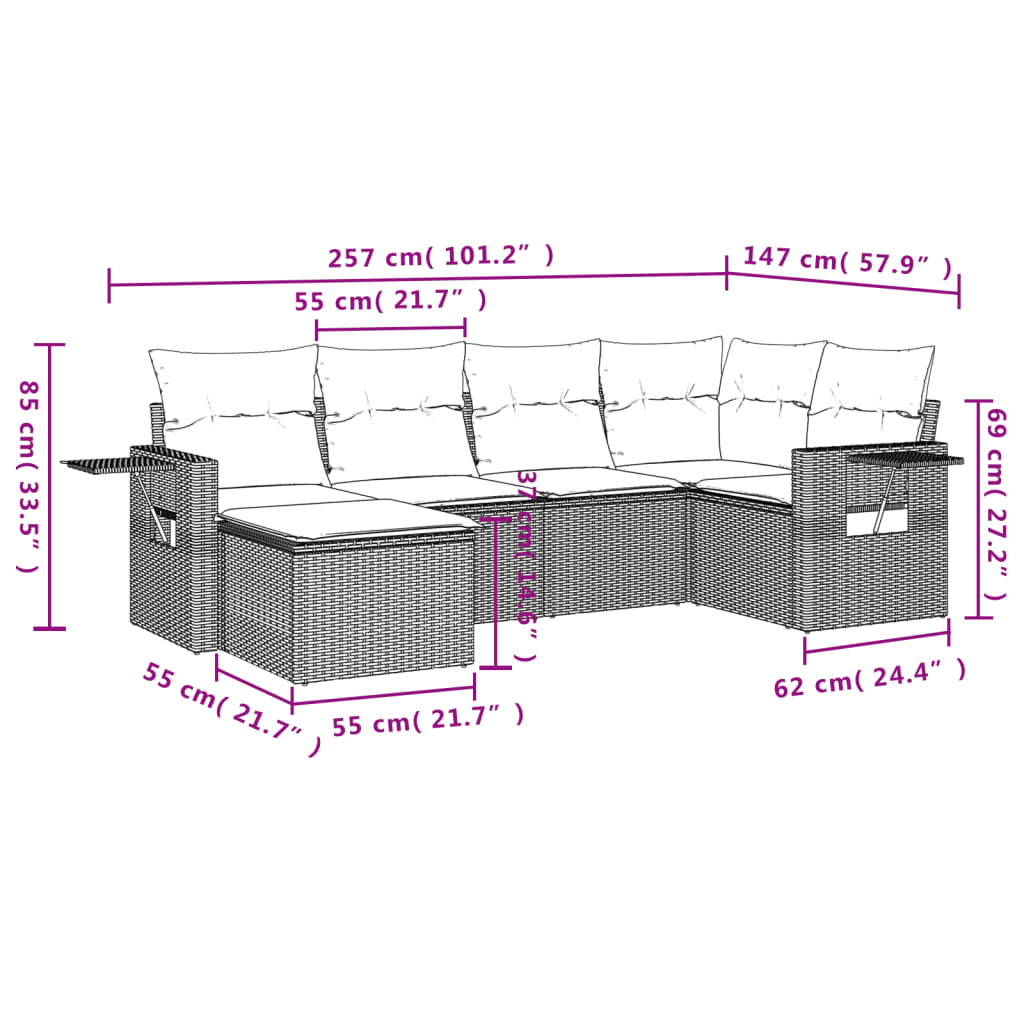 Set Divani da Giardino 6 pz con Cuscini Grigio in Polyrattan | homemem39