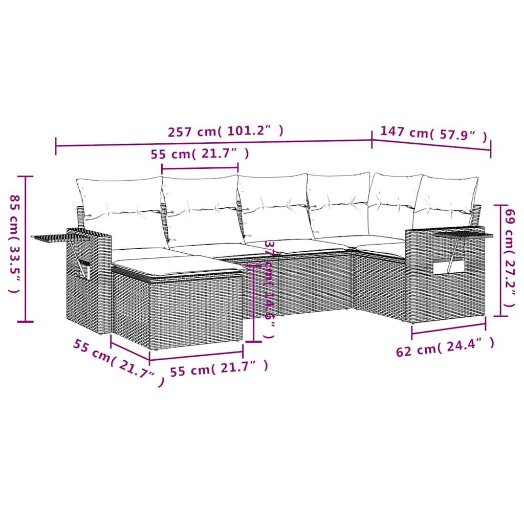 Set Divano da Giardino 6pz con Cuscini Grigio Chiaro Polyrattan | homemem39