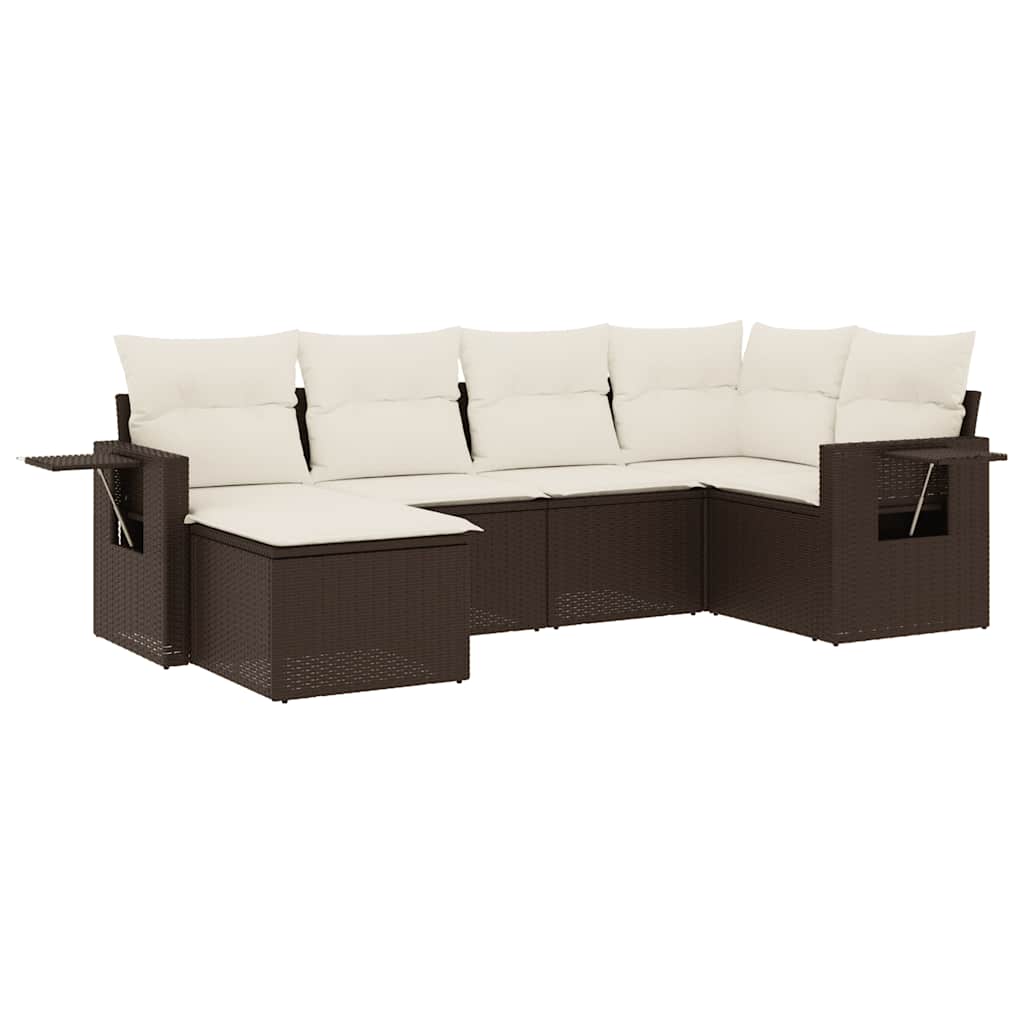Set Divano da Giardino 6 pz con Cuscini Marrone in Polyrattan - homemem39