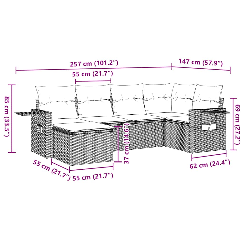 Set Divano da Giardino 6 pz con Cuscini Marrone in Polyrattan | homemem39