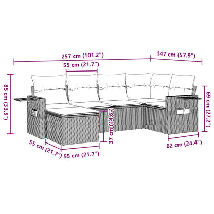 Set Divano da Giardino 6 pz con Cuscini Marrone in Polyrattan | homemem39