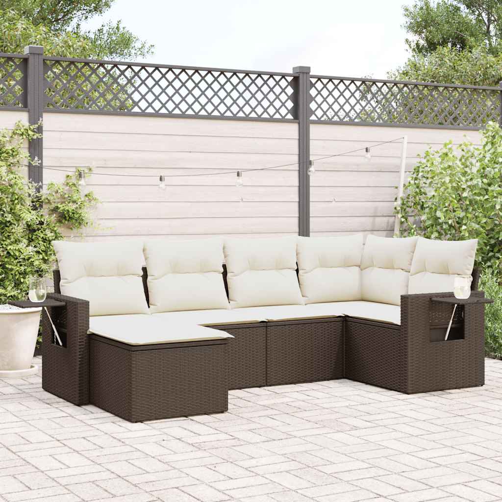 Set Divano da Giardino 6 pz con Cuscini Marrone in Polyrattan | homemem39