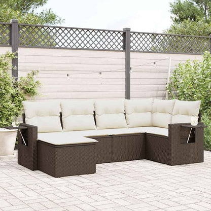 Set Divano da Giardino 6 pz con Cuscini Marrone in Polyrattan | homemem39