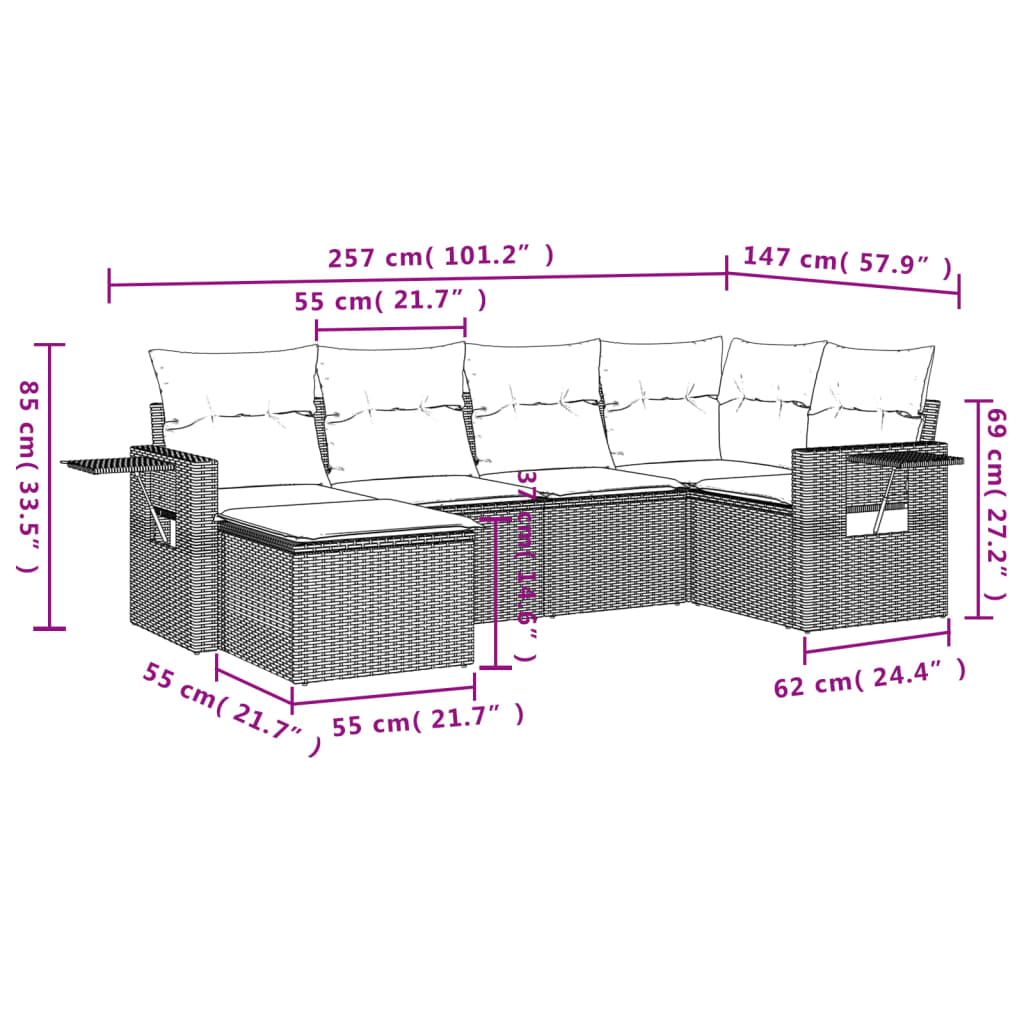 Set Divani da Giardino 6 pz con Cuscini Marrone in Polyrattan | homemem39
