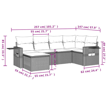Set Divani da Giardino 6 pz con Cuscini Marrone in Polyrattan | homemem39