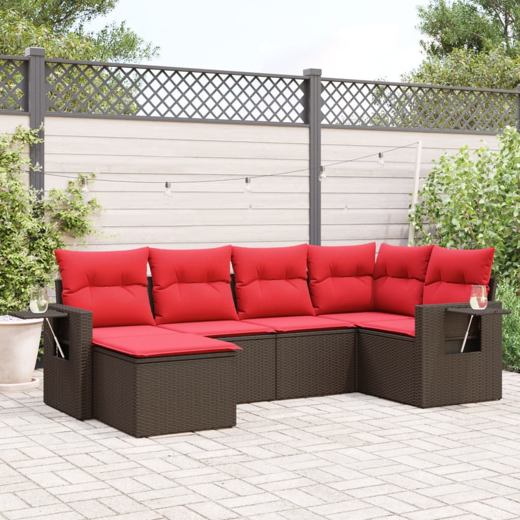 Set Divani da Giardino 6 pz con Cuscini Marrone in Polyrattan | homemem39