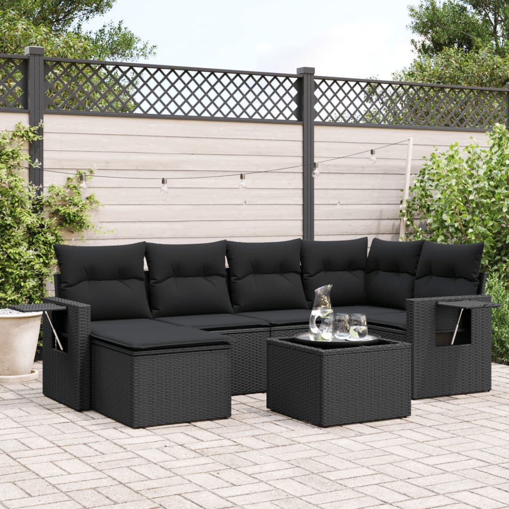 Set Divani da Giardino con Cuscini 7pz Nero Polyrattan - homemem39