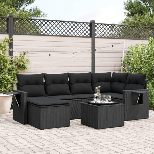 Set Divani da Giardino con Cuscini 7pz Nero Polyrattan - homemem39