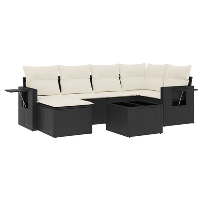 Set Divani da Giardino con Cuscini 7pz Nero Polyrattan