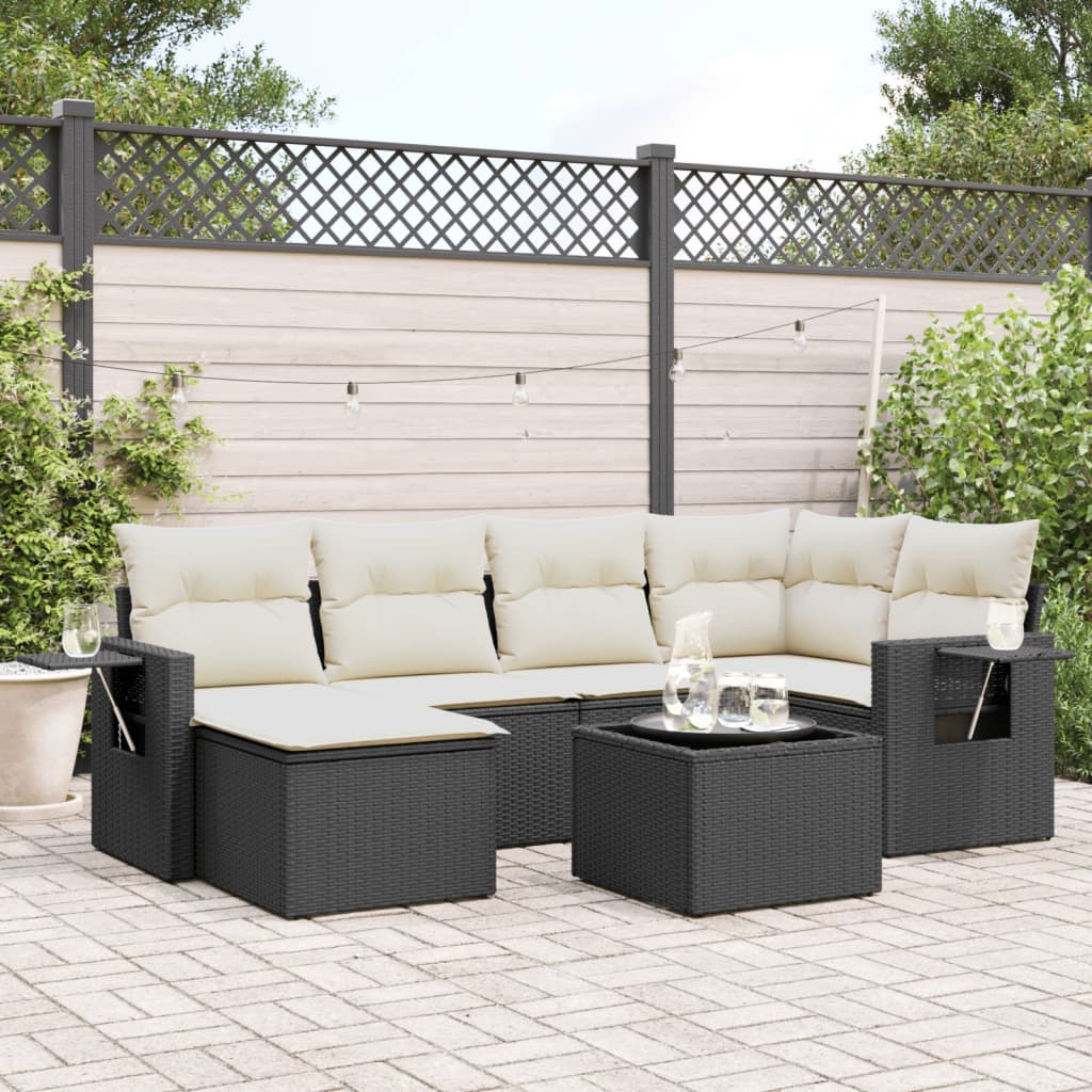 Set Divani da Giardino con Cuscini 7pz Nero Polyrattan