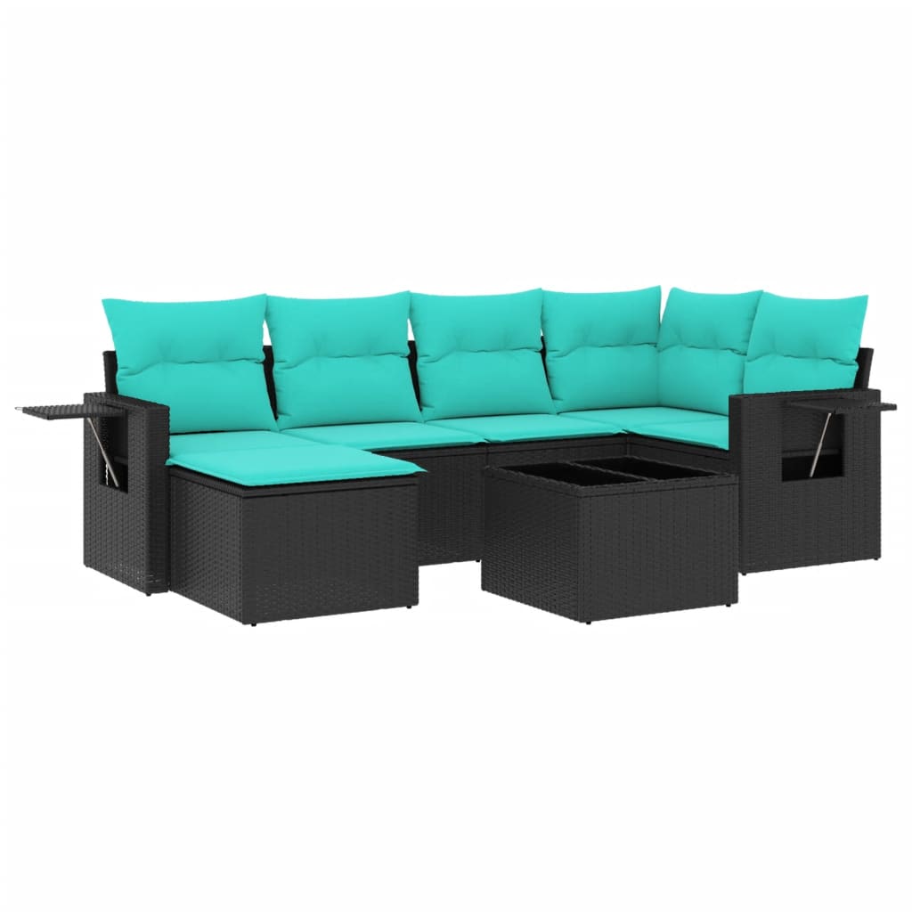 Set Divani da Giardino 7 pz con Cuscini Nero in Polyrattan | homemem39