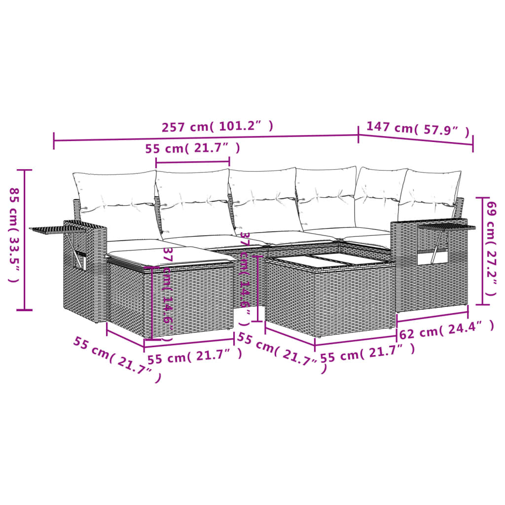 Set Divani da Giardino 7 pz con Cuscini Nero in Polyrattan | homemem39