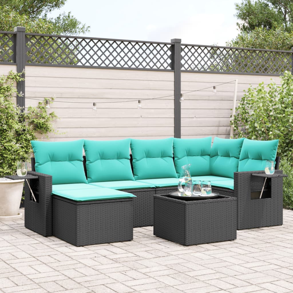 Set Divani da Giardino 7 pz con Cuscini Nero in Polyrattan | homemem39