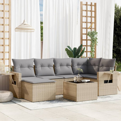 Set Divani da Giardino 7 pz con Cuscini Beige in Polyrattan | homemem39