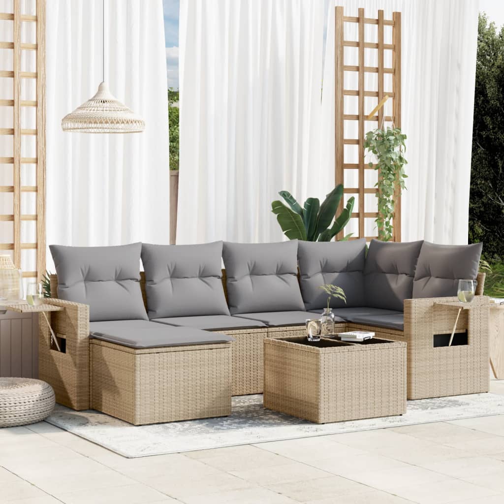 Set Divani da Giardino 7 pz con Cuscini Beige in Polyrattan - homemem39